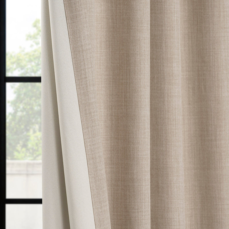 Thatched Tan French Pleat Textured Faux Linen Room Darkening Curtain