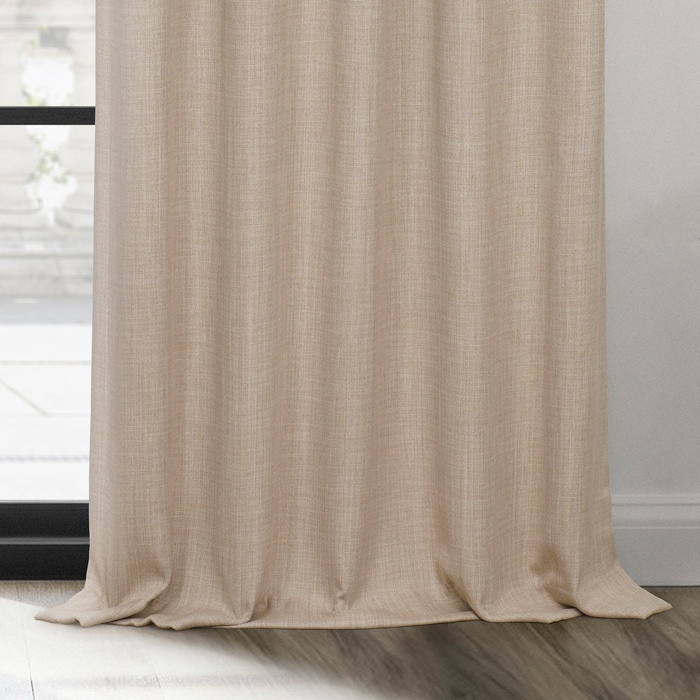 Thatched Tan Textured Faux Linen Room Darkening Curtain