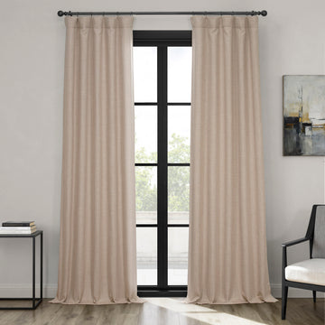 Thatched Tan Textured Faux Linen Room Darkening Curtain
