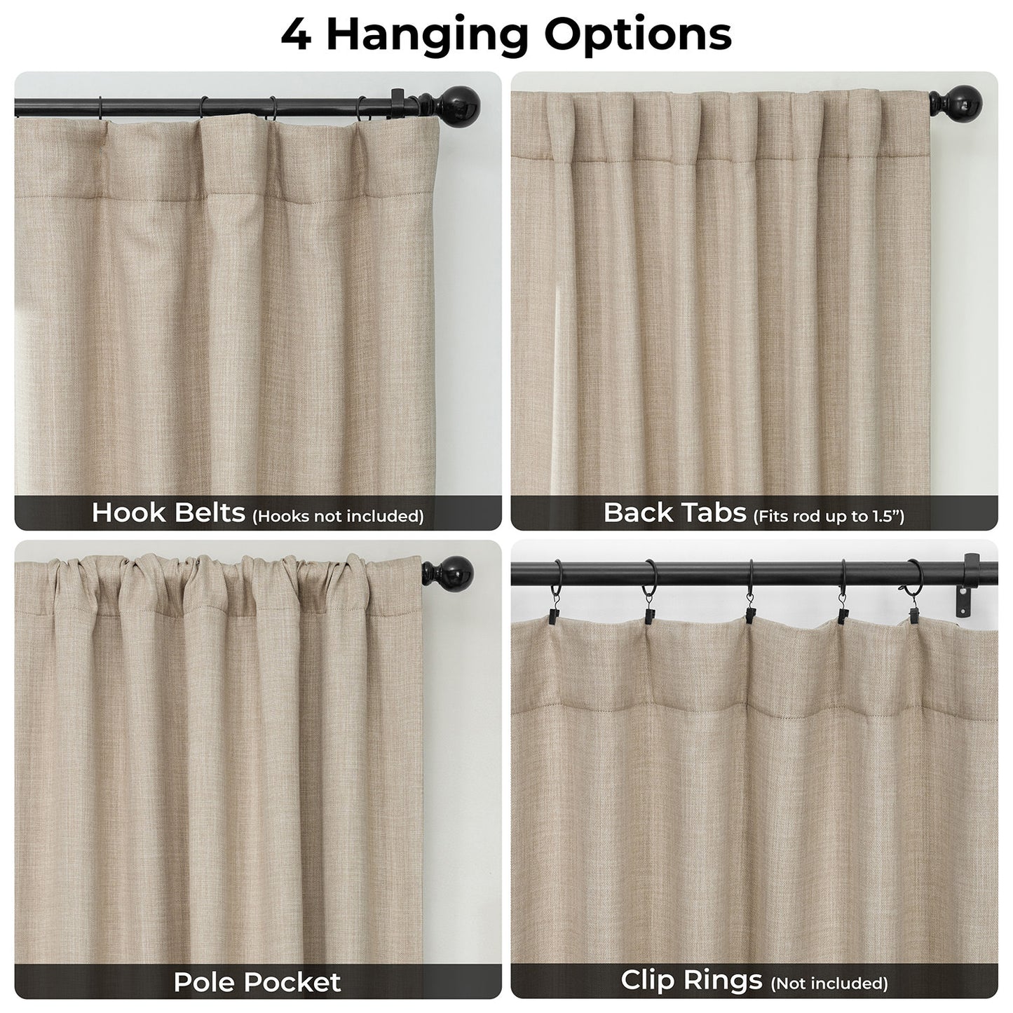 Thatched Tan Textured Faux Linen Room Darkening Curtain