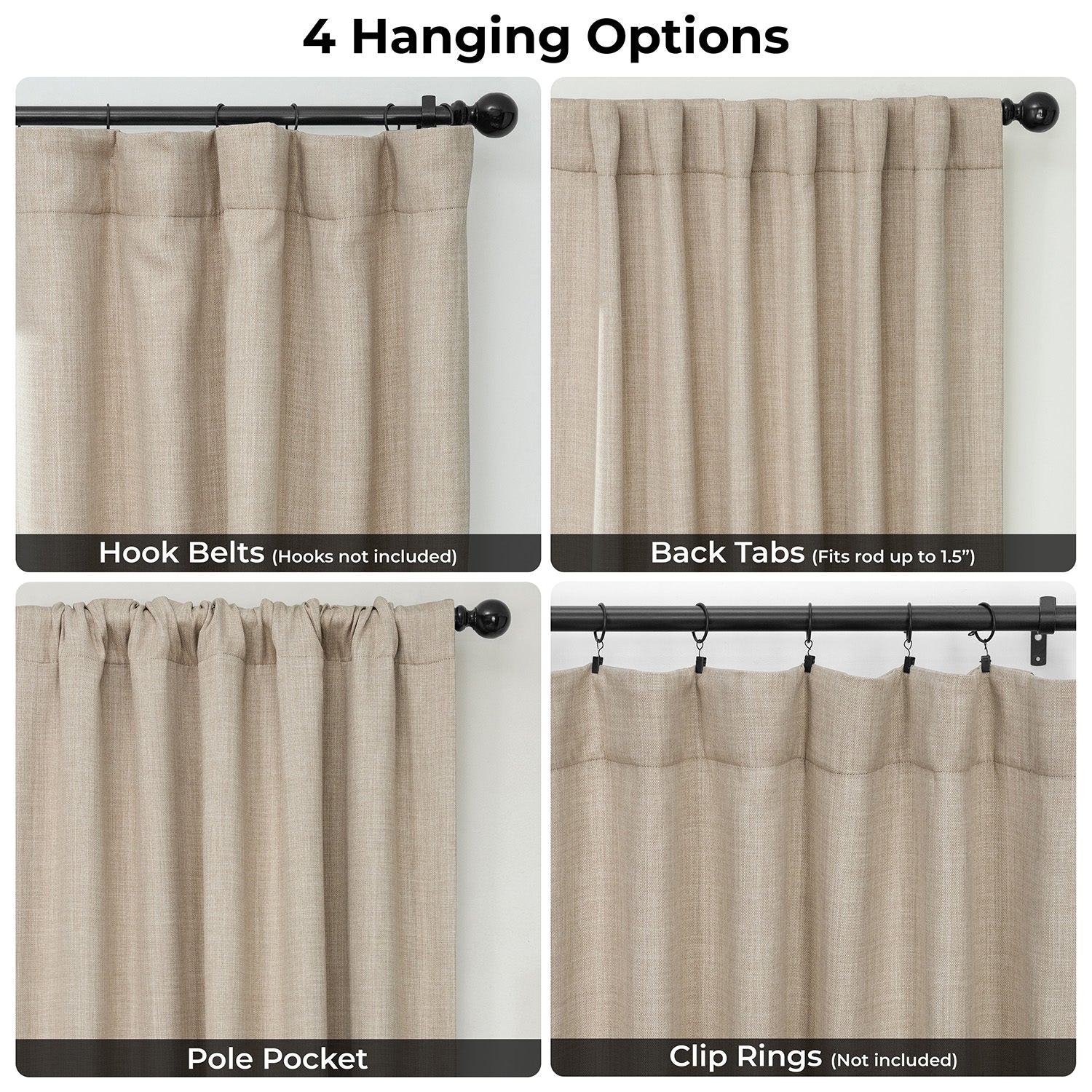 Thatched Tan Textured Faux Linen Room Darkening Curtain