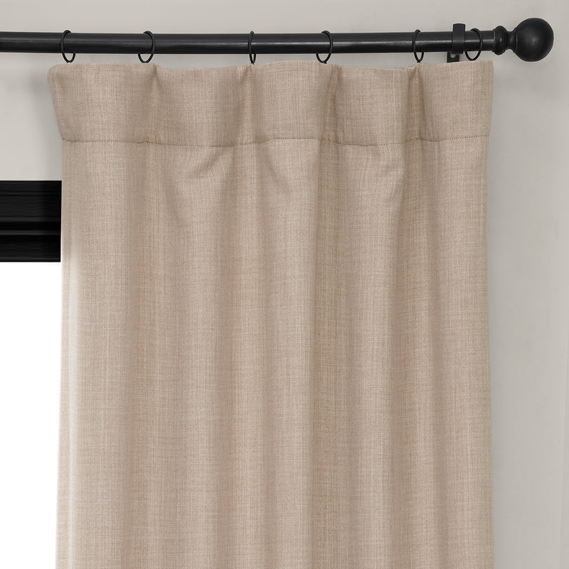 Thatched Tan Textured Faux Linen Room Darkening Curtain
