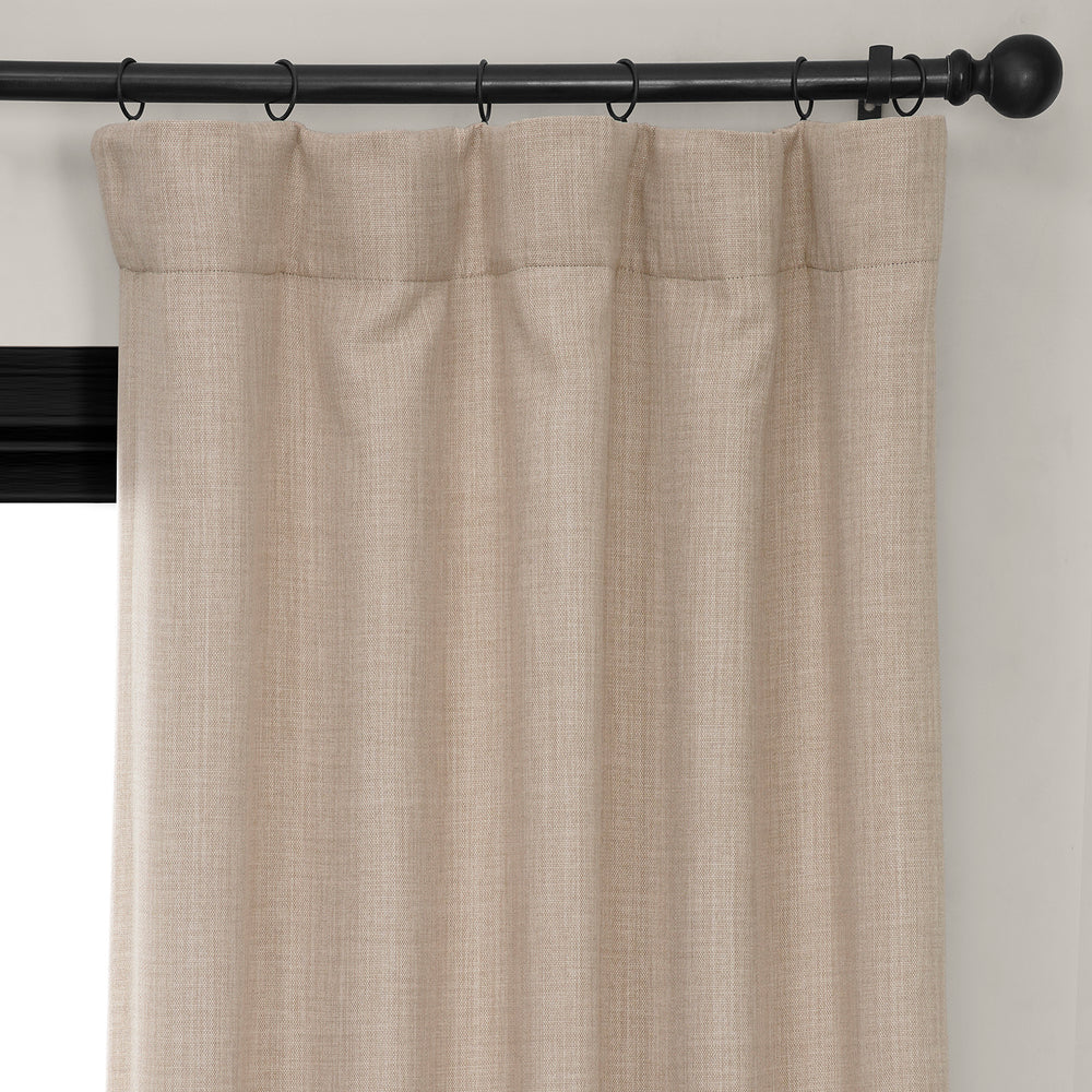 Thatched Tan Textured Faux Linen Room Darkening Curtain