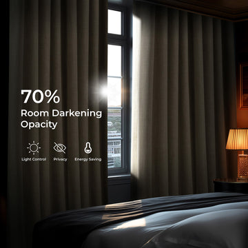 Thatched Tan Textured Faux Linen Room Darkening Curtain