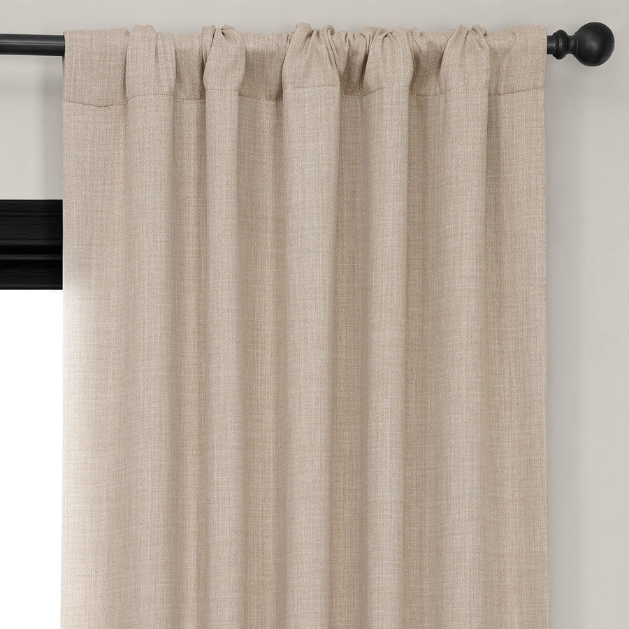 Thatched Tan Textured Faux Linen Room Darkening Curtain