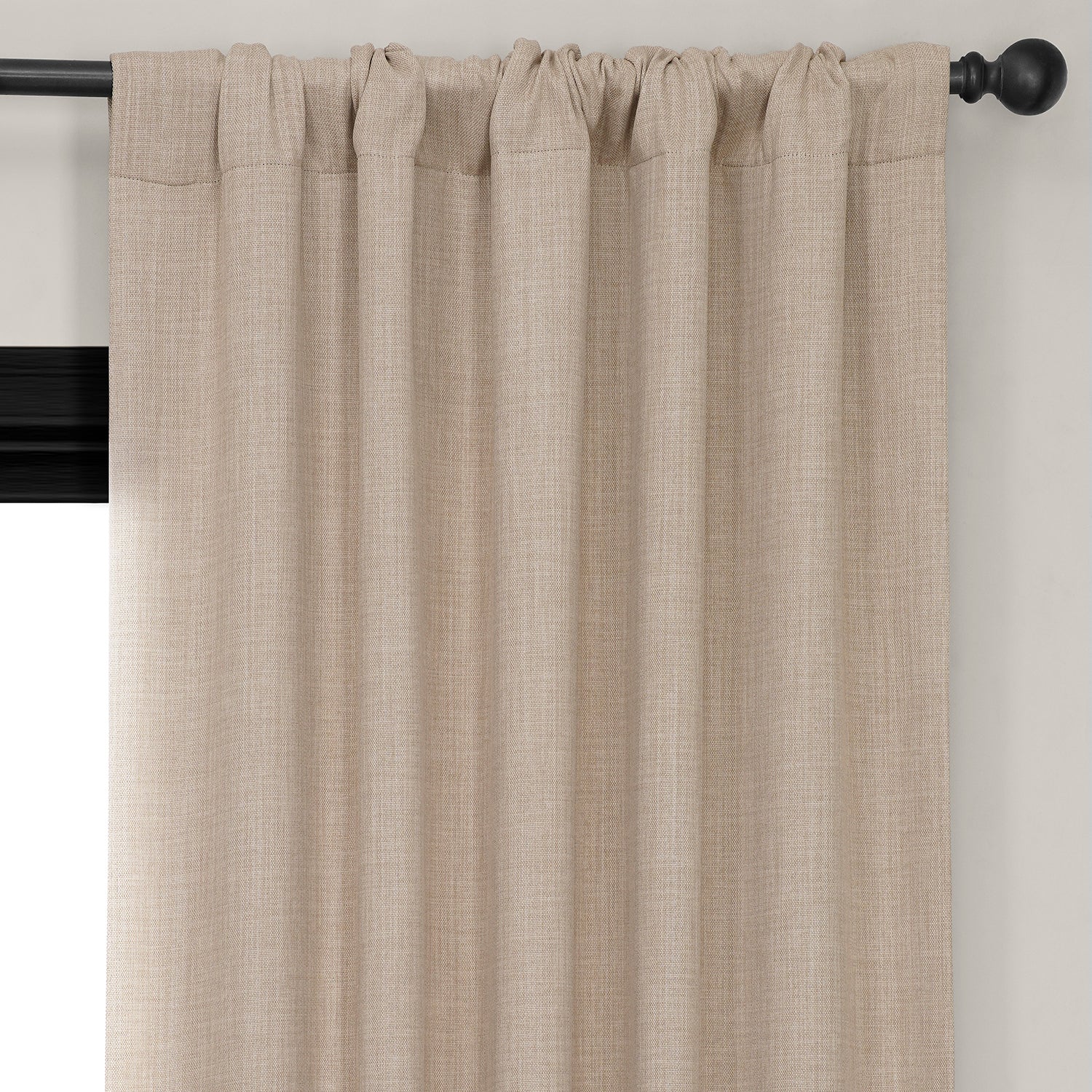 Thatched Tan Textured Faux Linen Room Darkening Curtain