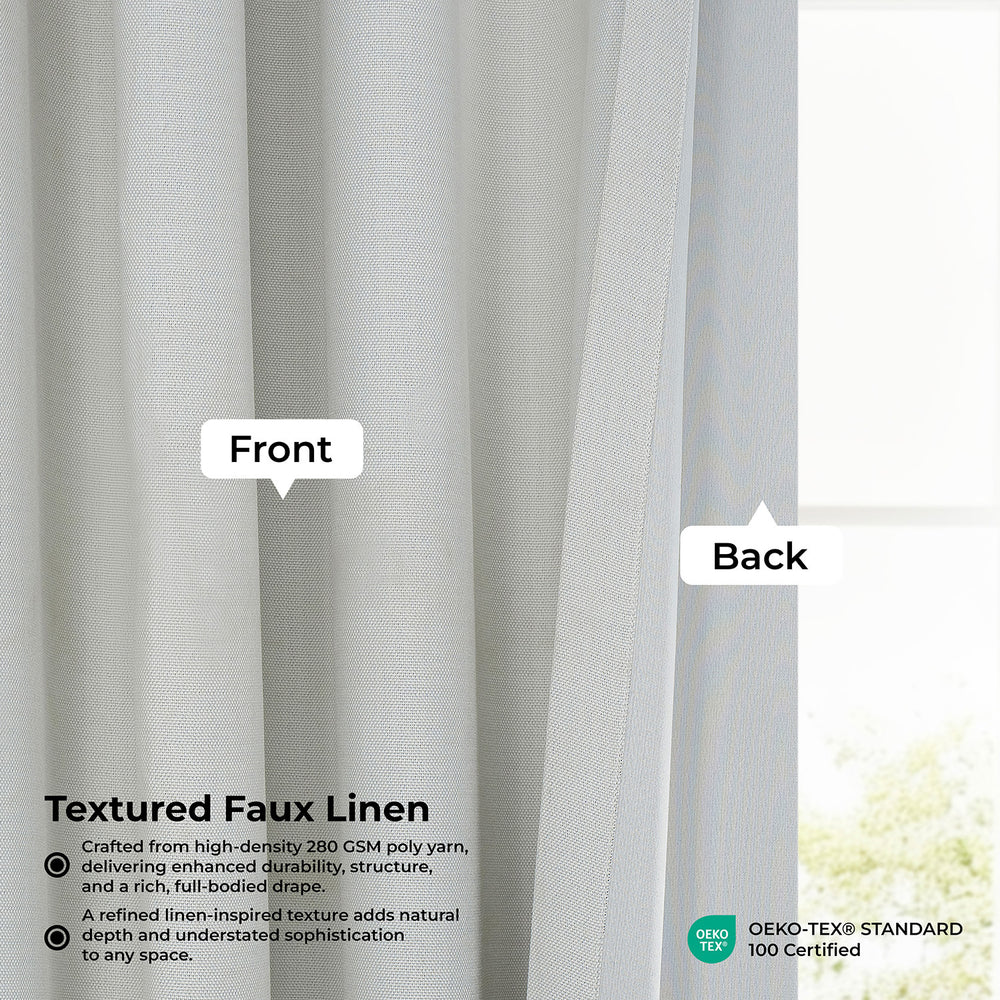 Oyster Mist Extra Wide Textured Faux Linen Room Darkening Curtain