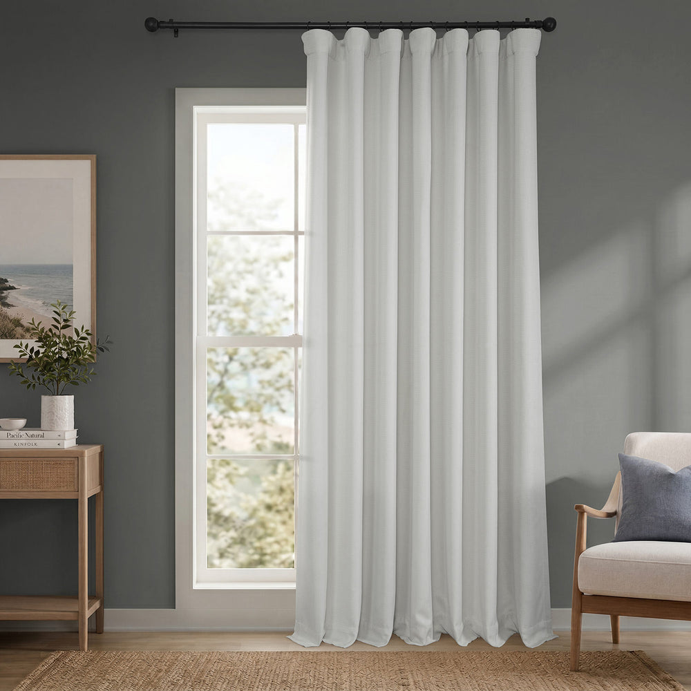 Oyster Mist Extra Wide Textured Faux Linen Room Darkening Curtain