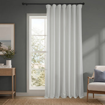 Oyster Mist Extra Wide Textured Faux Linen Room Darkening Curtain