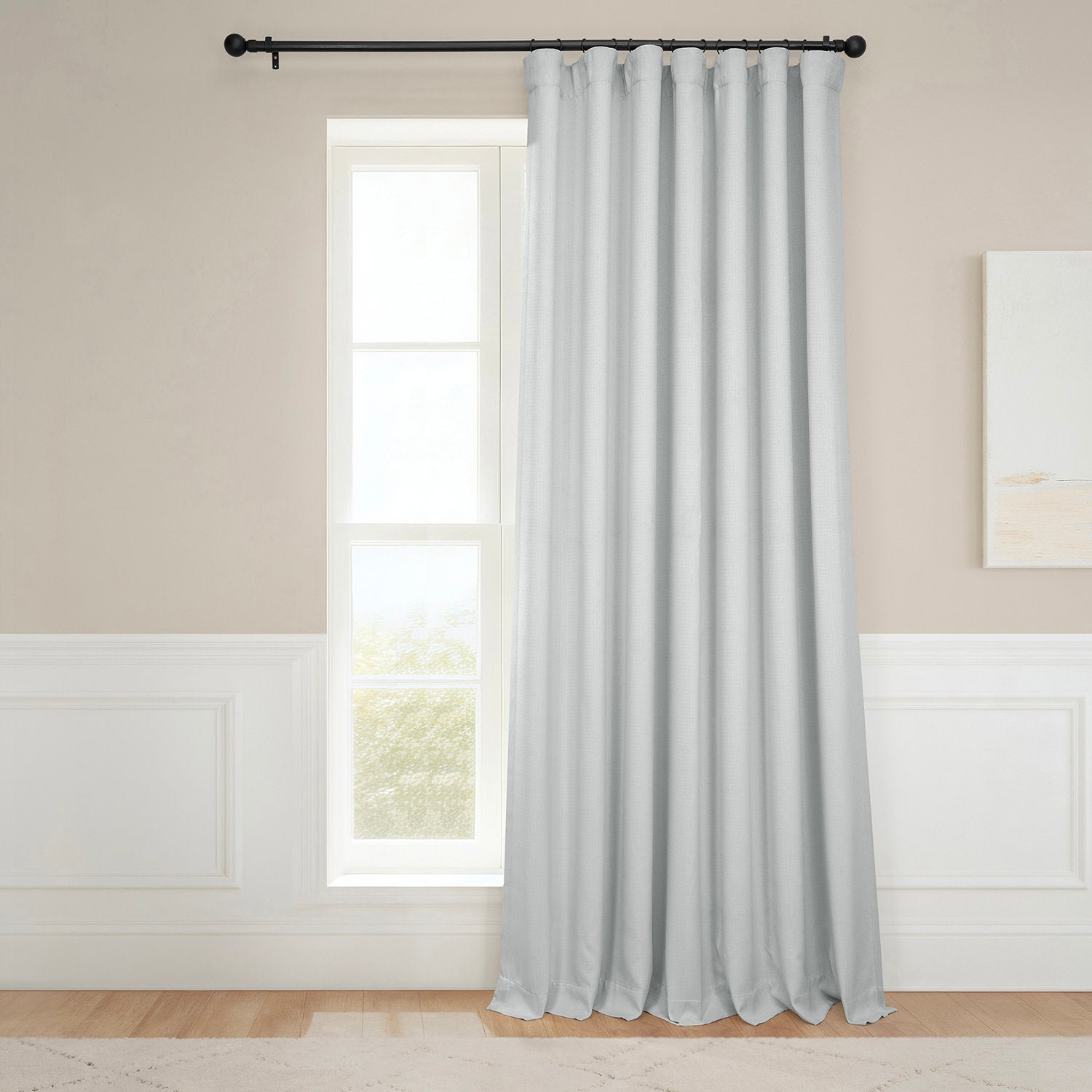 Oyster Extra Wide Textured Faux Linen Room Darkening Curtain