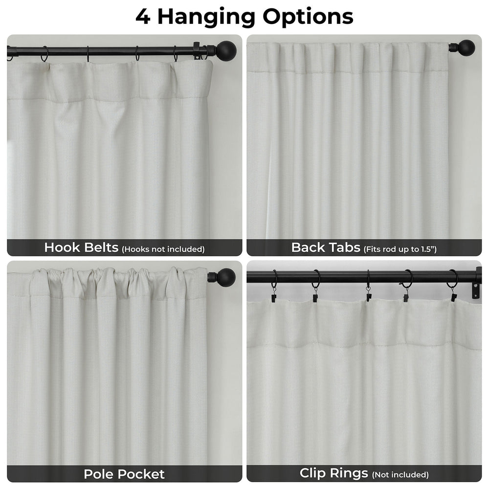 Collage of curtain hanging options with text labels on a white background