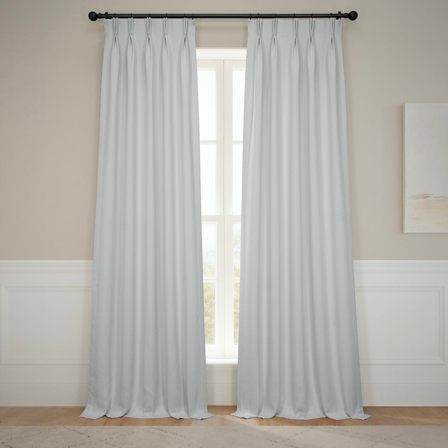 Oyster French Pleat Textured Faux Linen Room Darkening Curtain