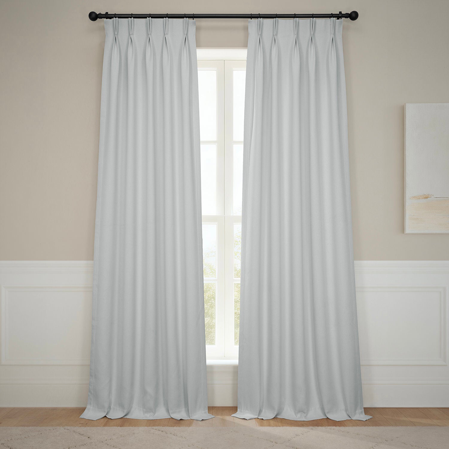 Oyster French Pleat Textured Faux Linen Room Darkening Curtain