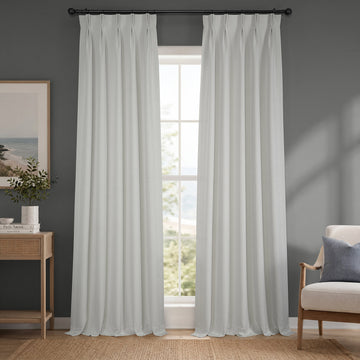 Oyster Mist Pinch Pleat Textured Faux Linen Room Darkening Curtain