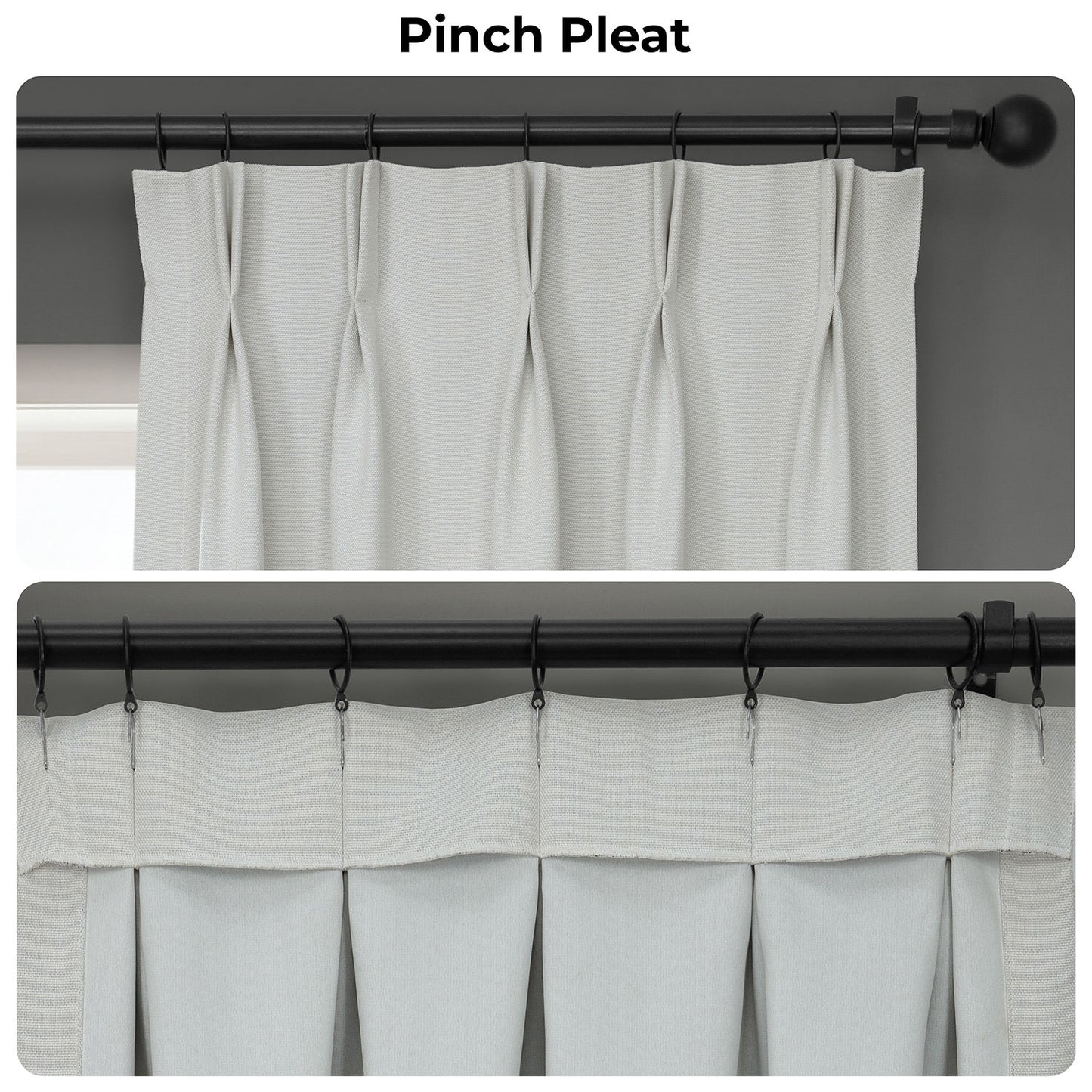 Oyster Mist Pinch Pleat Textured Faux Linen Room Darkening Curtain