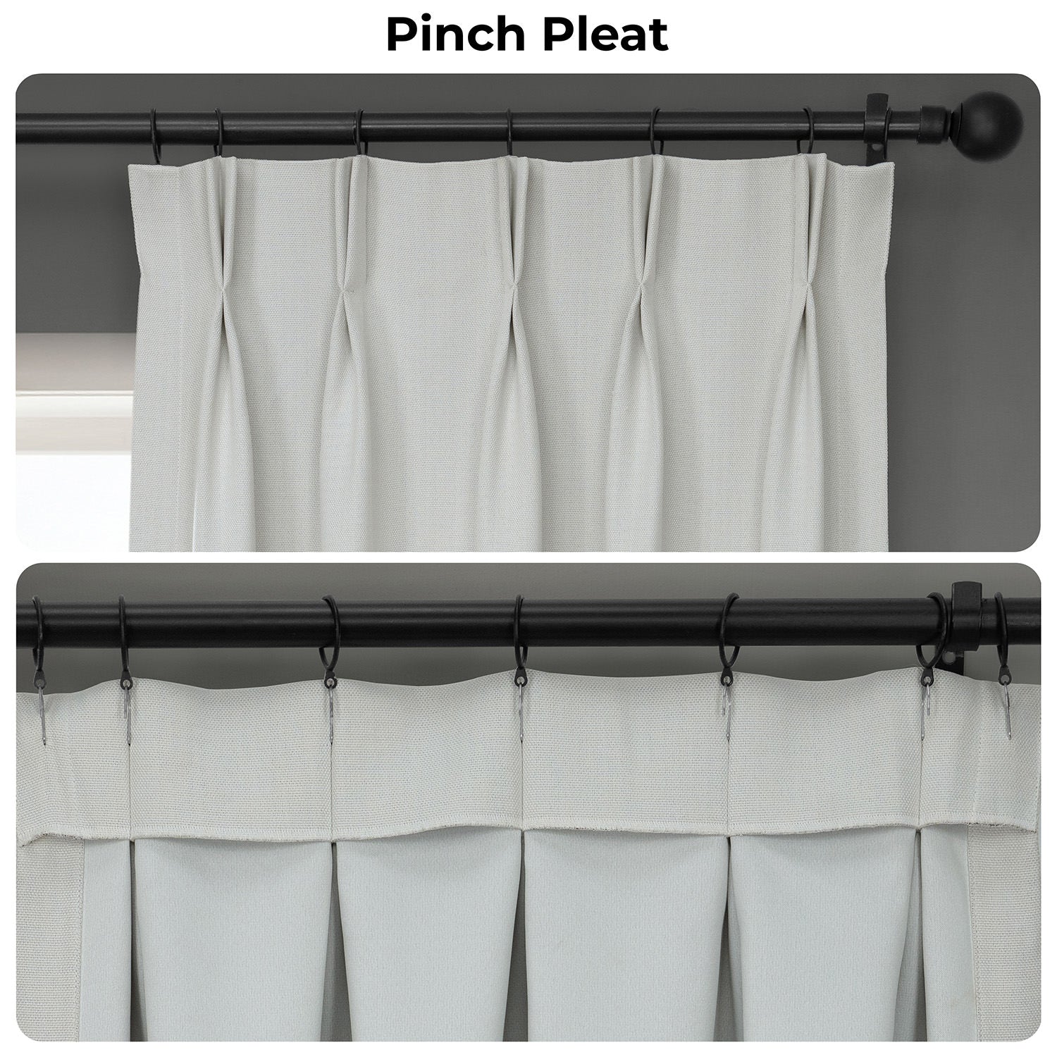 Oyster Mist Pinch Pleat Textured Faux Linen Room Darkening Curtain