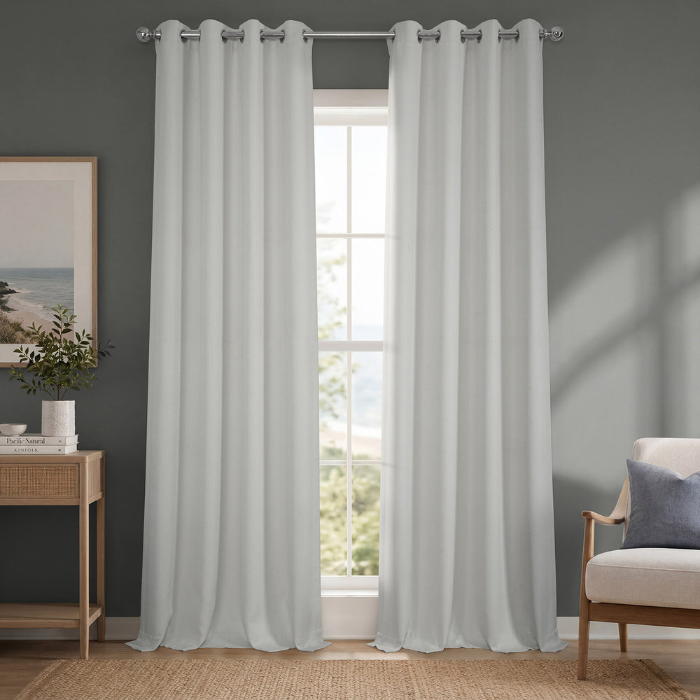 Oyster Mist Grommet Textured Faux Linen Room Darkening Curtain