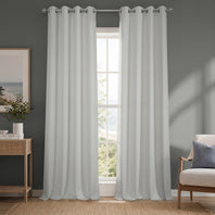 Oyster Mist Grommet Textured Faux Linen Room Darkening Curtain