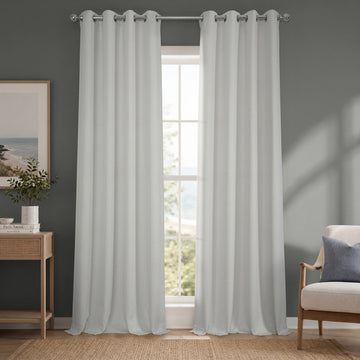 Oyster Mist Grommet Textured Faux Linen Room Darkening Curtain