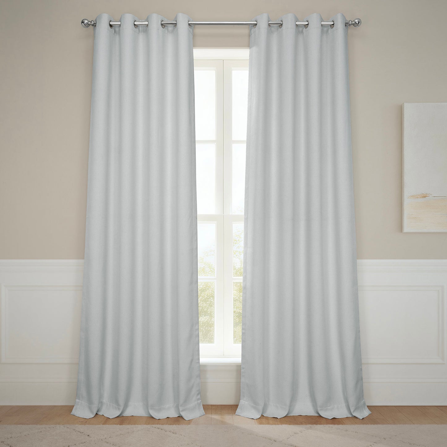 Oyster Grommet Textured Faux Linen Room Darkening Curtain