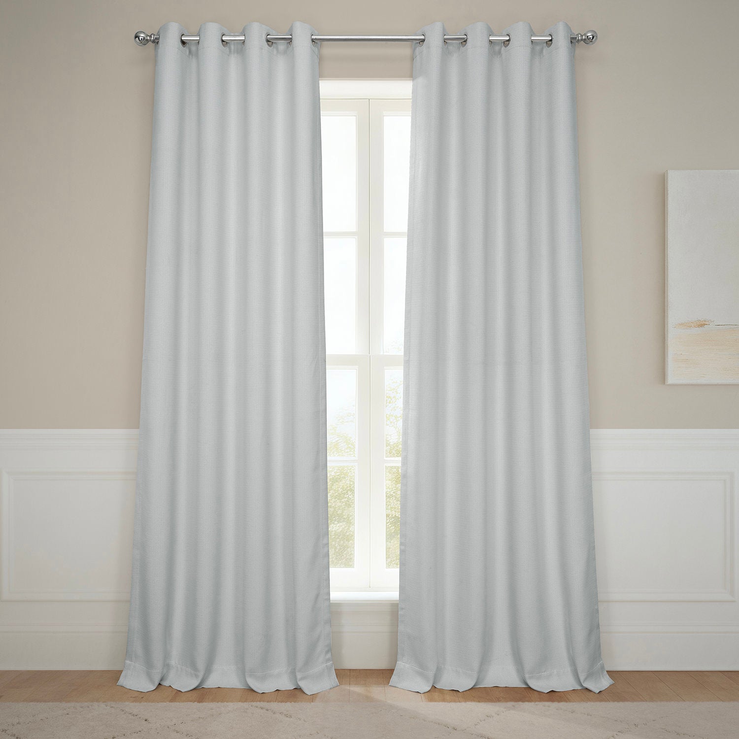 Oyster Grommet Textured Faux Linen Room Darkening Curtain