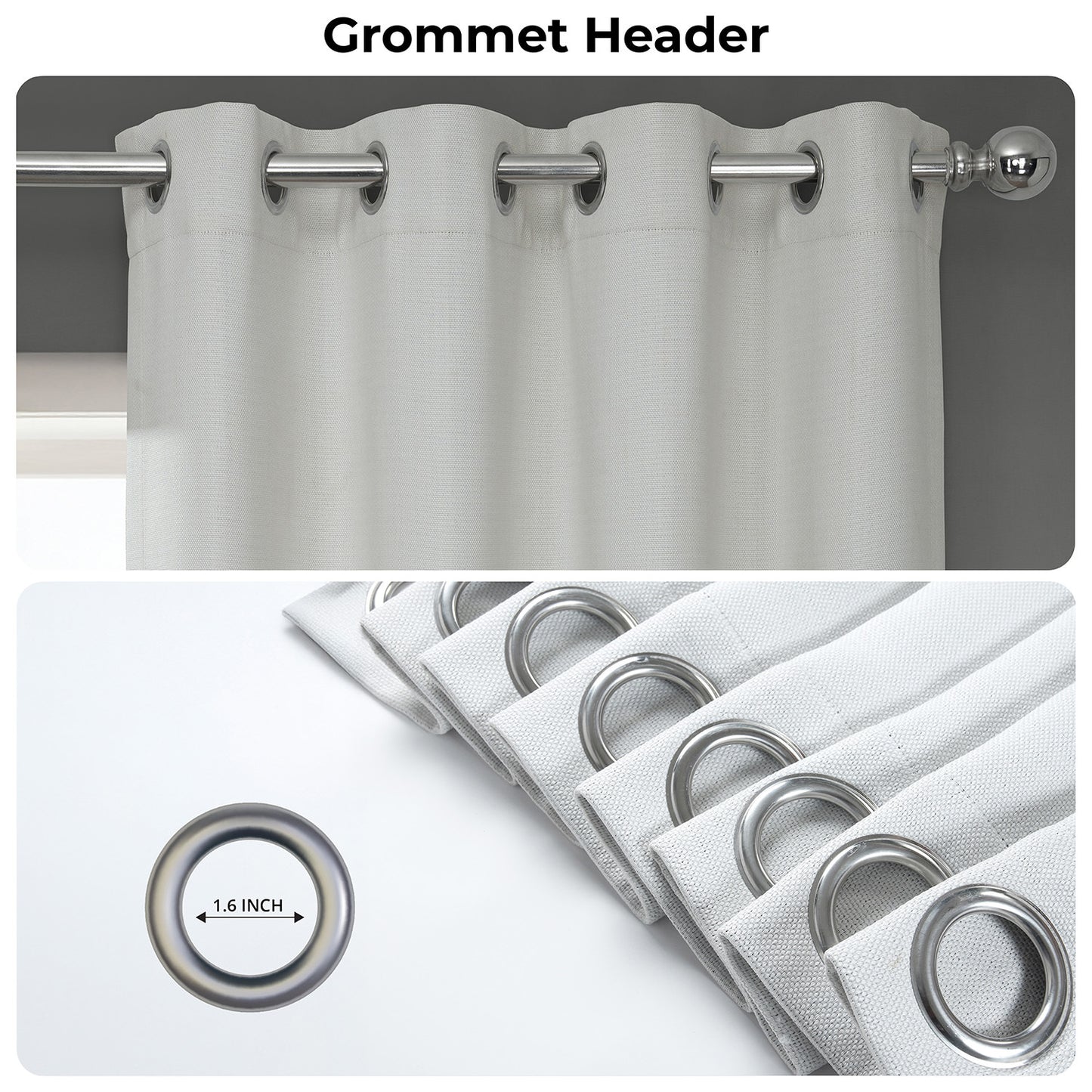 Oyster Mist Grommet Textured Faux Linen Room Darkening Curtain