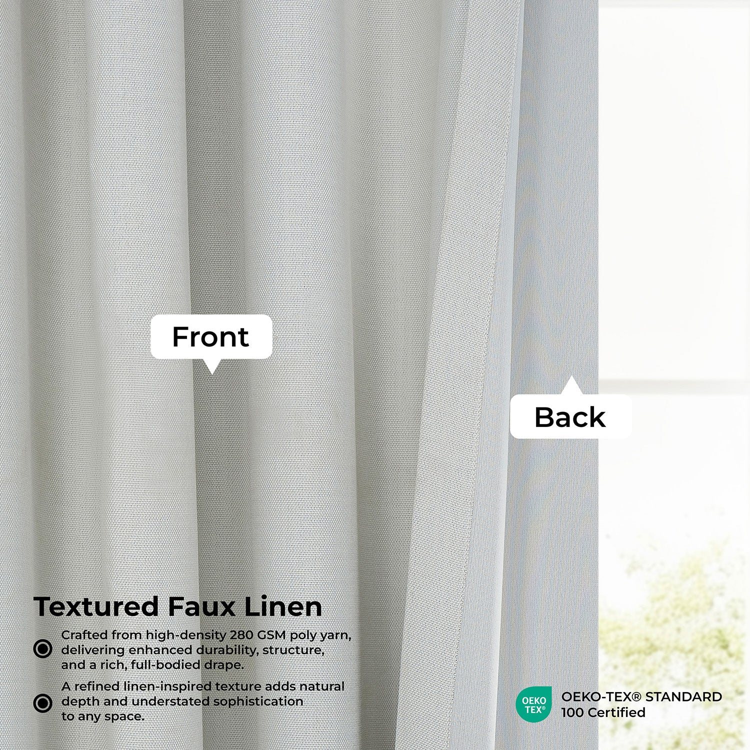 Oyster Mist Textured Faux Linen Room Darkening Curtain