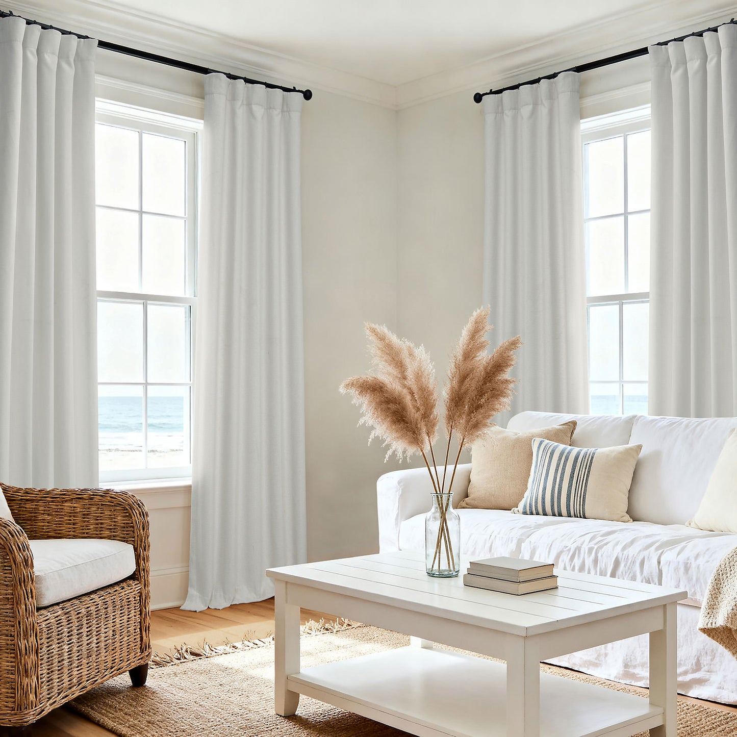 Oyster Mist Textured Faux Linen Room Darkening Curtain