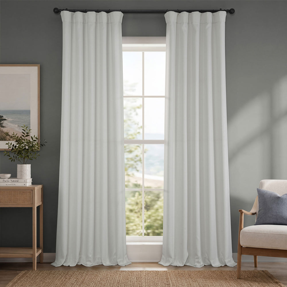 Oyster Mist Textured Faux Linen Room Darkening Curtain