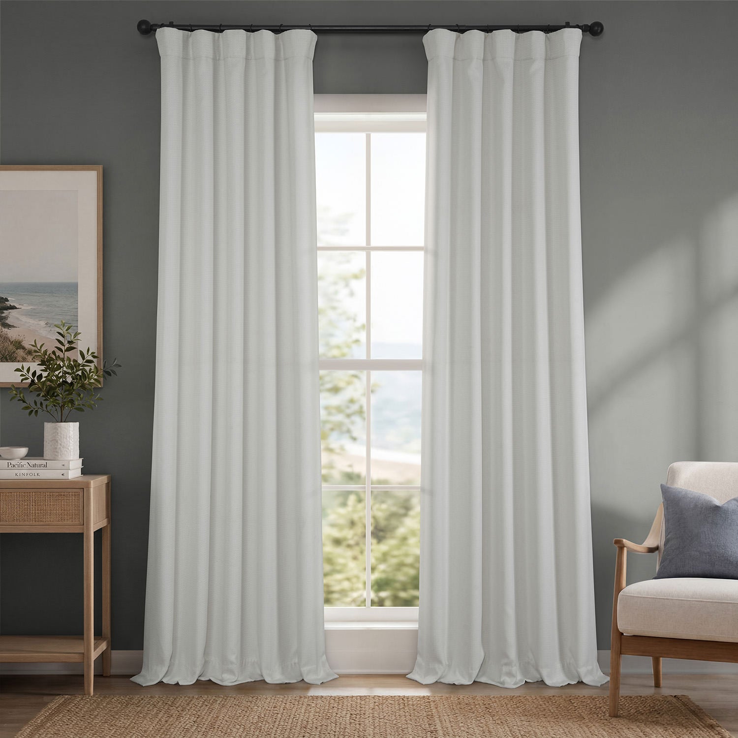 Oyster Mist Textured Faux Linen Room Darkening Curtain