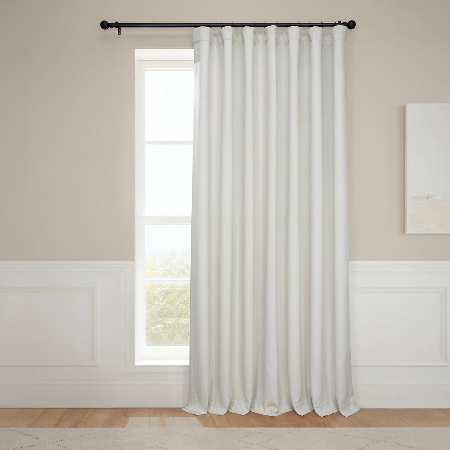 Birch Extra Wide Textured Faux Linen Room Darkening Curtain