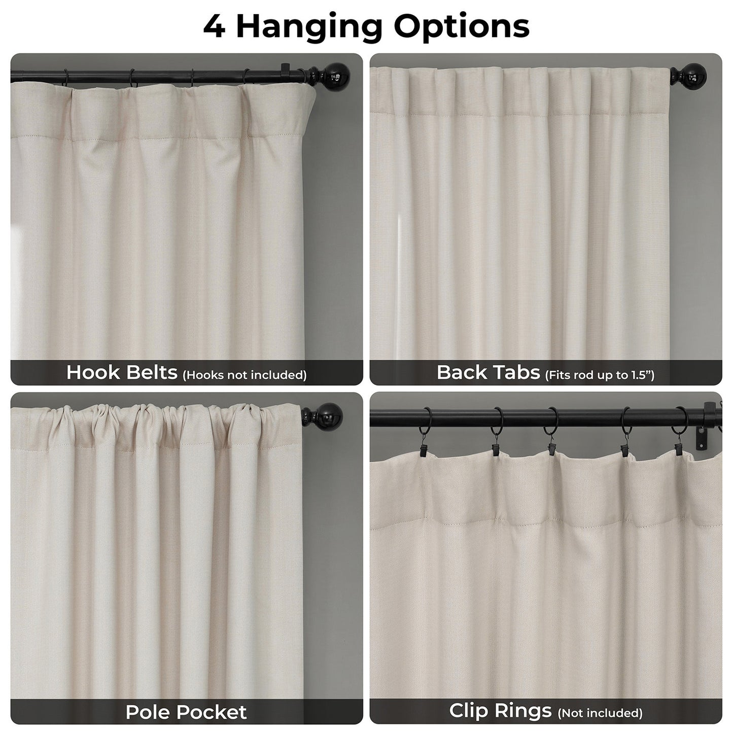 Birch Taupe Extra Wide Textured Faux Linen Room Darkening Curtain