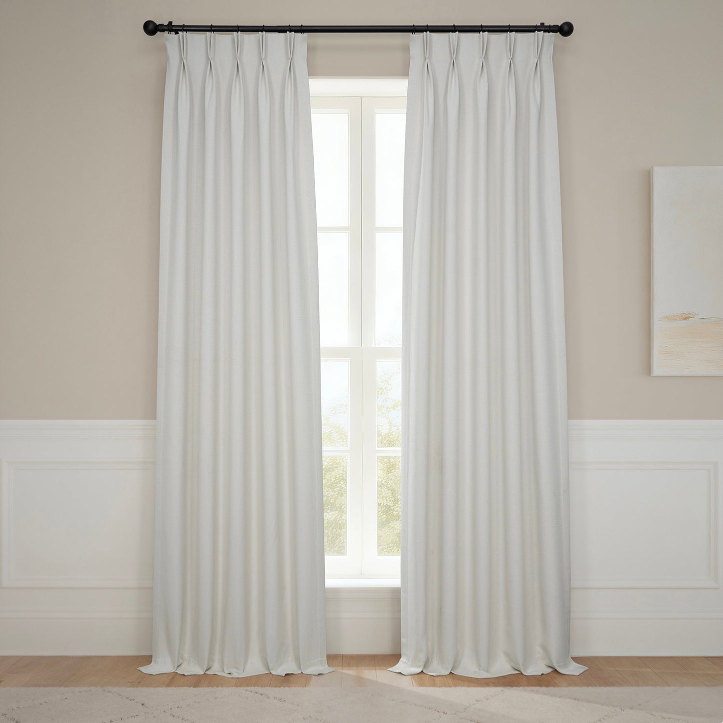 Birch French Pleat Textured Faux Linen Room Darkening Curtain