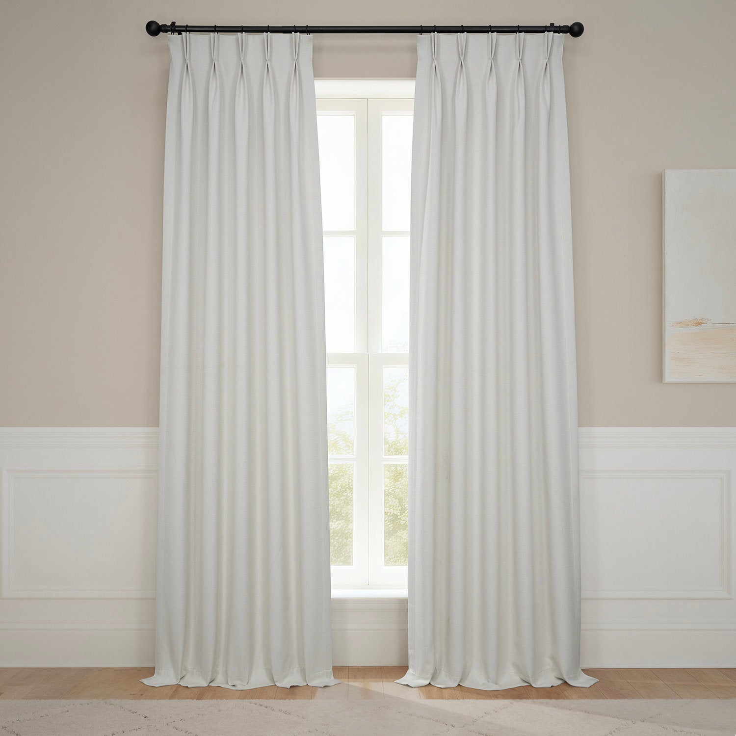 Birch French Pleat Textured Faux Linen Room Darkening Curtain