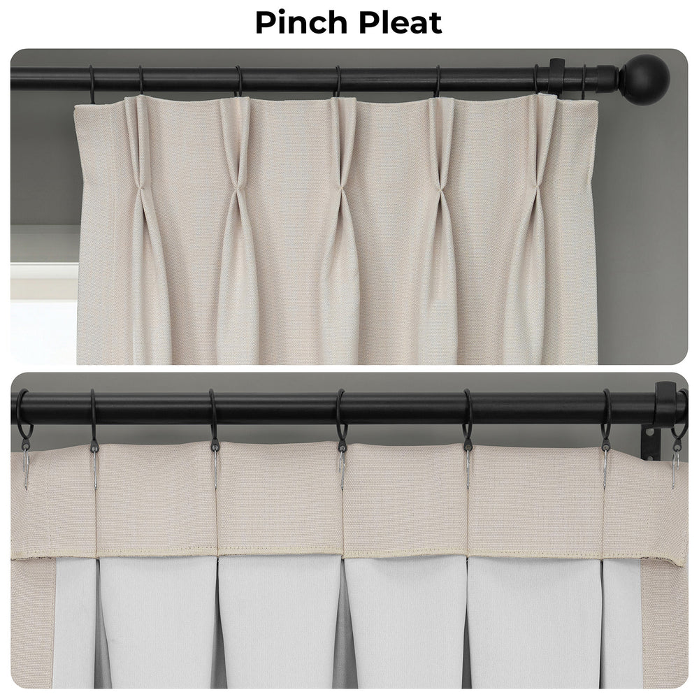 Birch Taupe Pinch Pleat Textured Faux Linen Room Darkening Curtain
