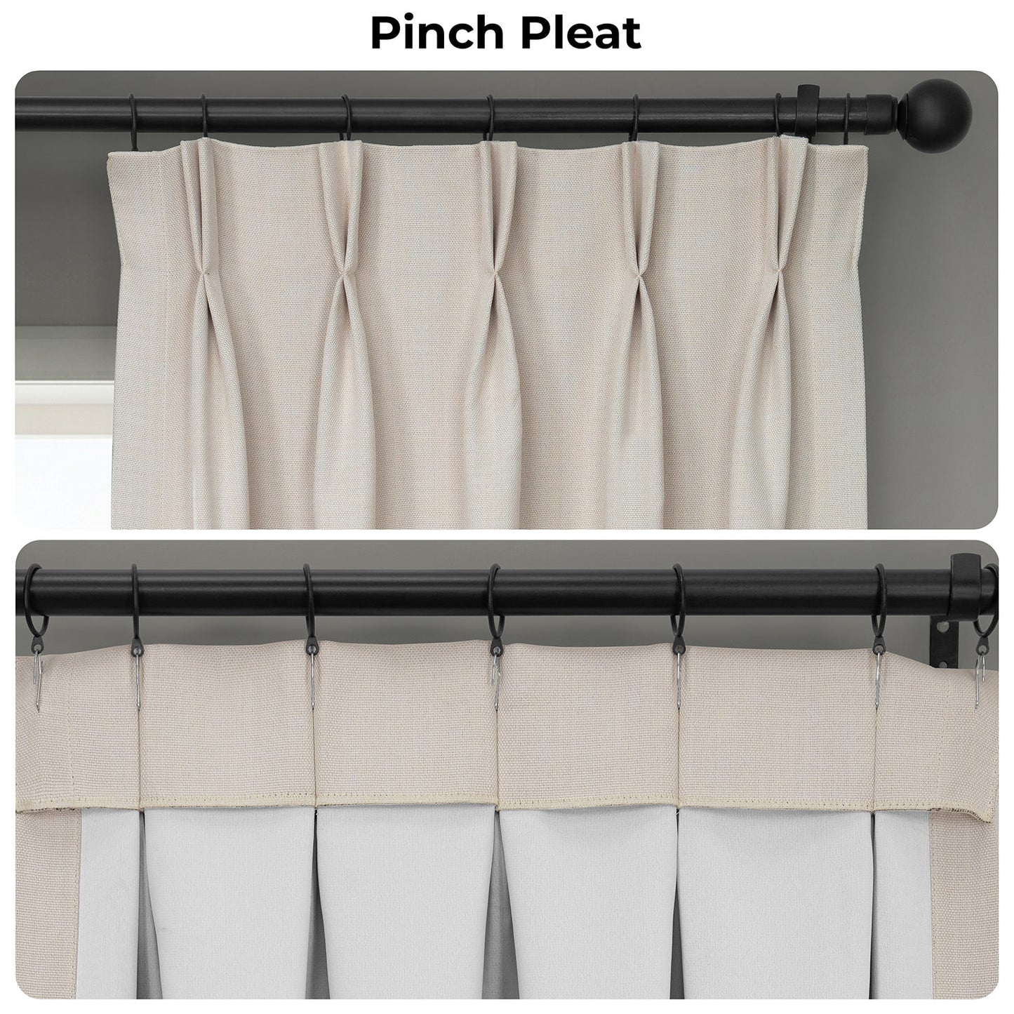 Birch Taupe Pinch Pleat Textured Faux Linen Room Darkening Curtain