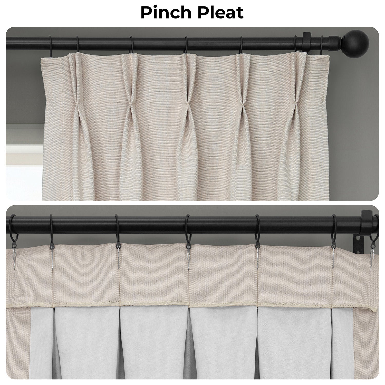 Birch Taupe Pinch Pleat Textured Faux Linen Room Darkening Curtain