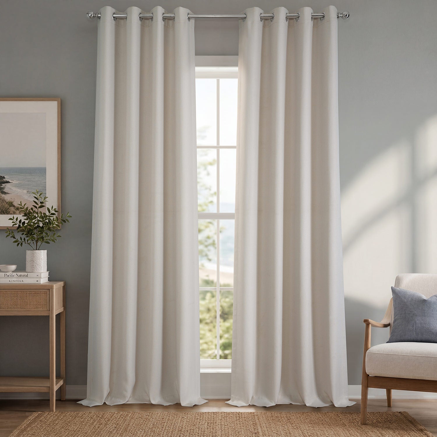 Birch Taupe Grommet Textured Faux Linen Room Darkening Curtain