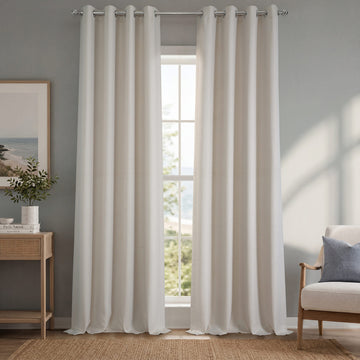 Birch Taupe Grommet Textured Faux Linen Room Darkening Curtain