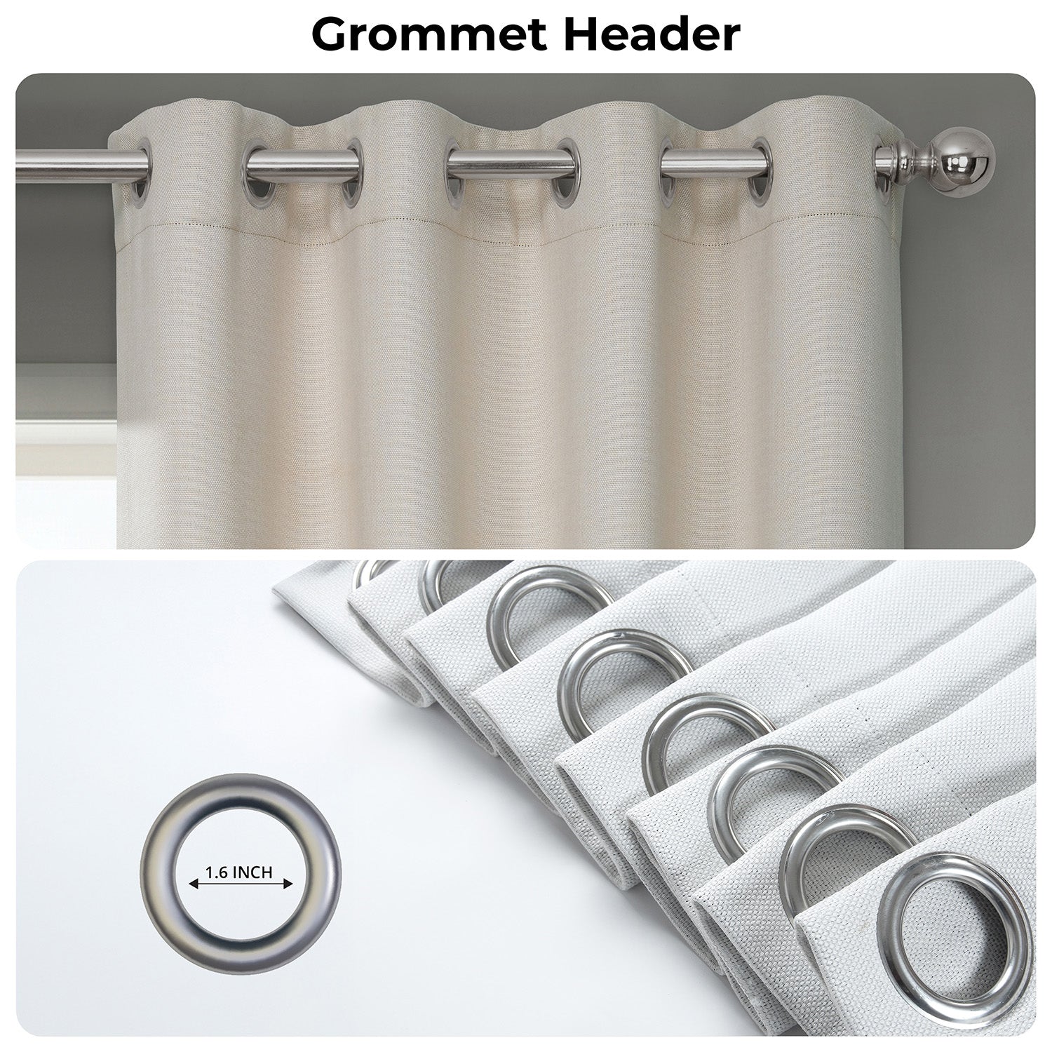 Birch Taupe Grommet Textured Faux Linen Room Darkening Curtain