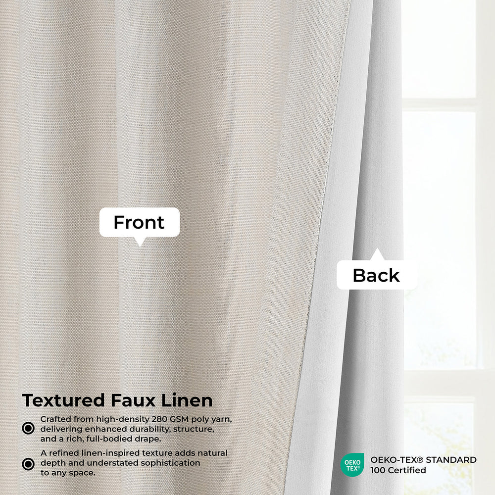 Birch Taupe Textured Faux Linen Room Darkening Curtain