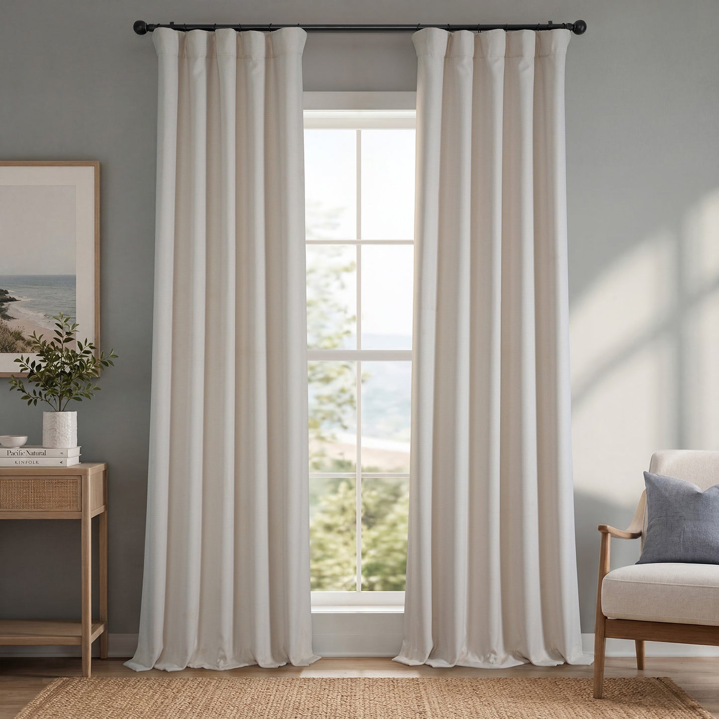 Birch Taupe Textured Faux Linen Room Darkening Curtain