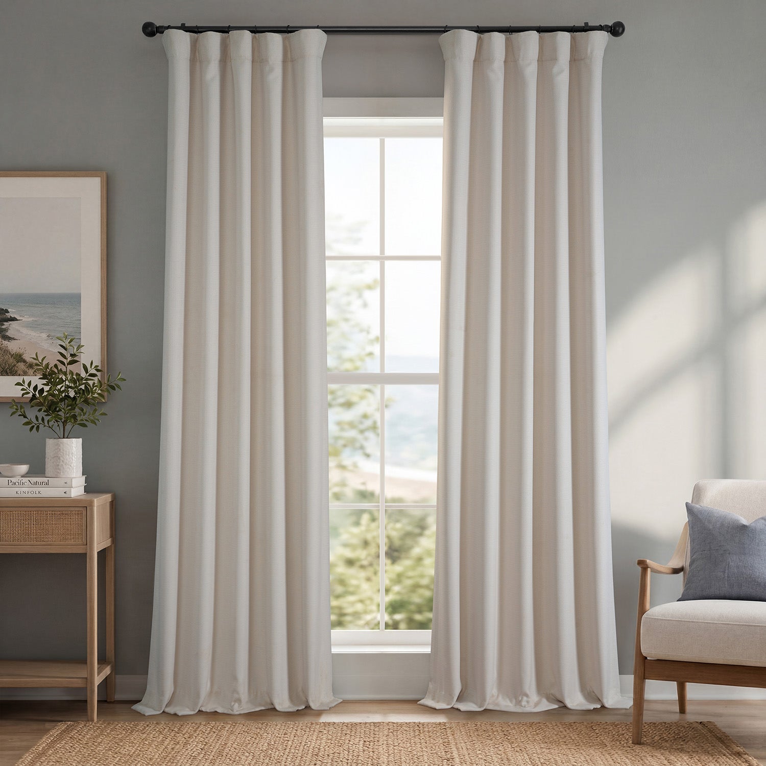 Birch Taupe Textured Faux Linen Room Darkening Curtain