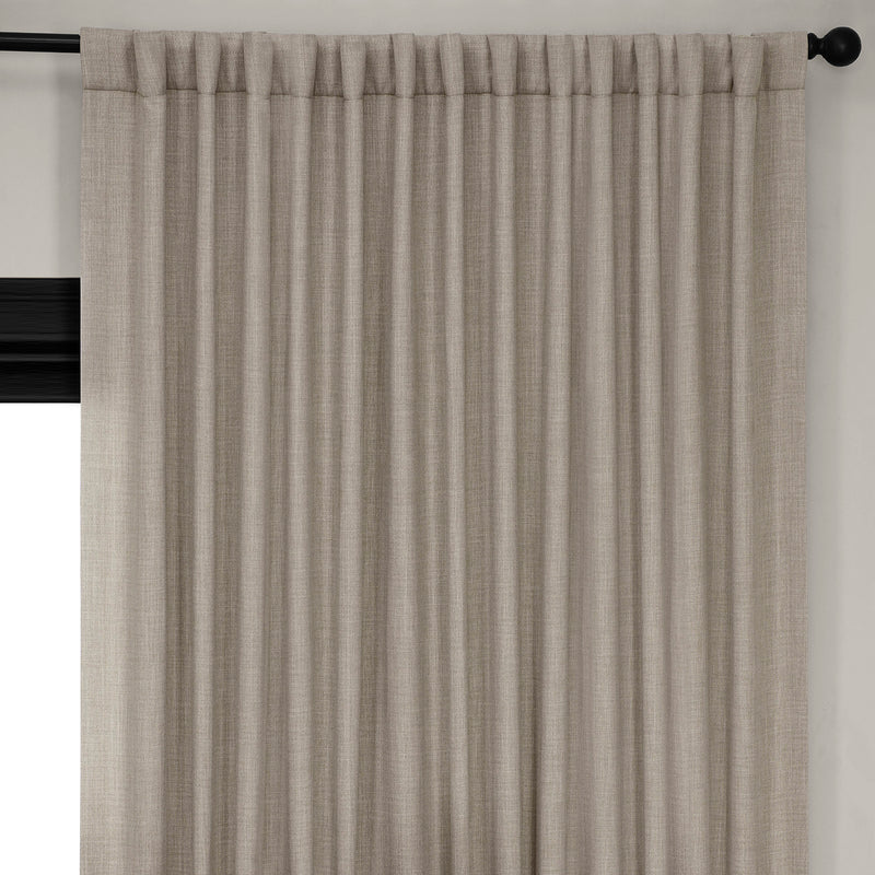 Oatmeal Extra Wide Textured Faux Linen Room Darkening Curtain