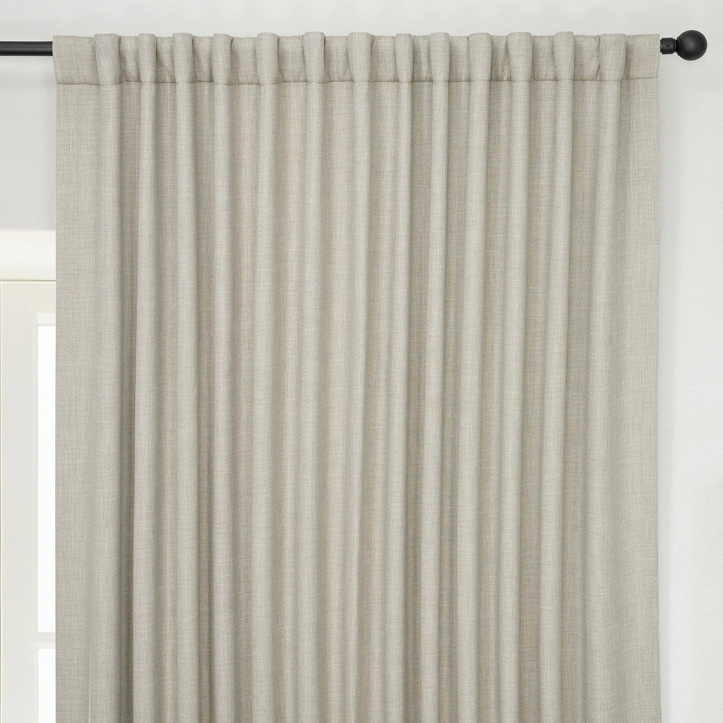 Oatmeal Extra Wide Textured Faux Linen Room Darkening Curtain