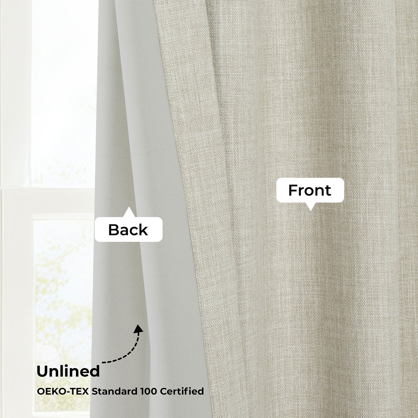 Oatmeal Extra Wide Textured Faux Linen Room Darkening Curtain