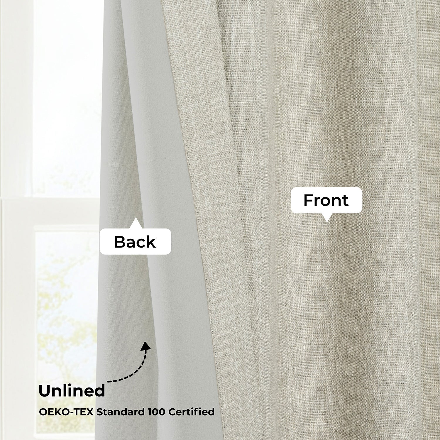 Oatmeal Extra Wide Textured Faux Linen Room Darkening Curtain