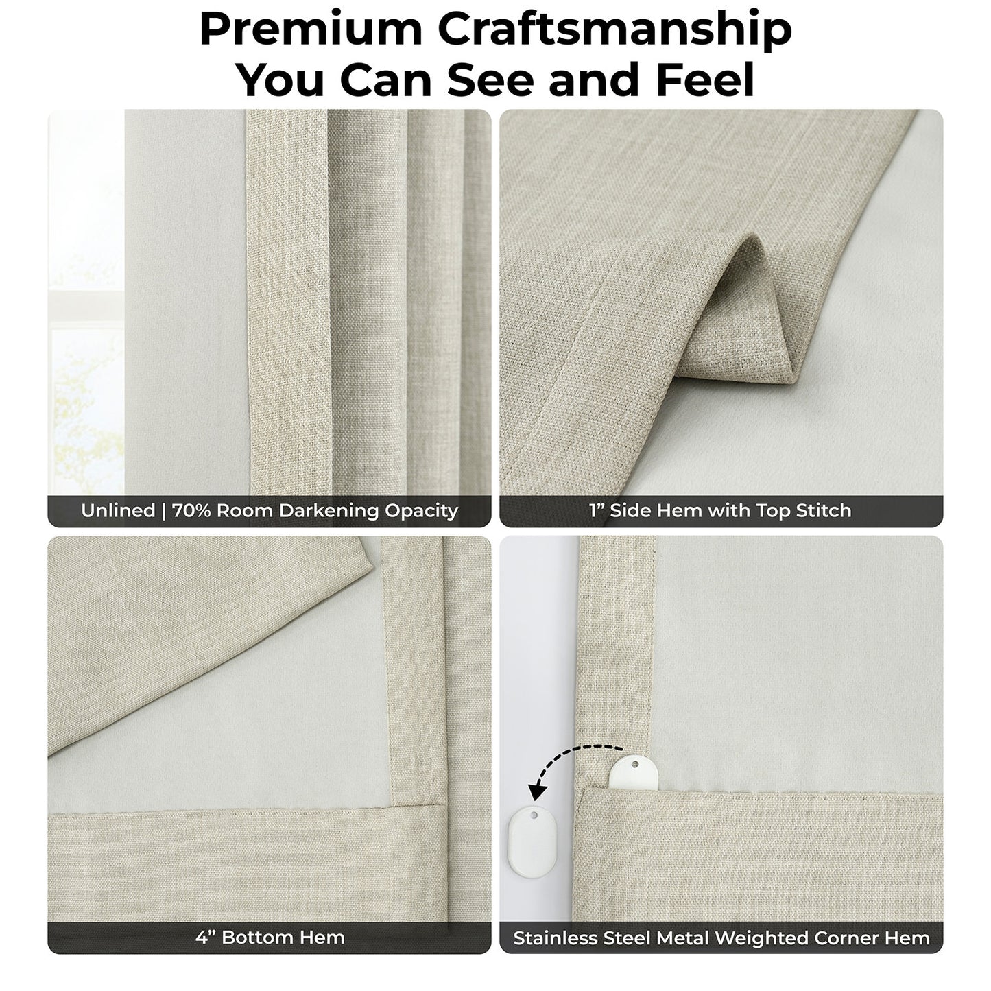 Oatmeal Extra Wide Textured Faux Linen Room Darkening Curtain