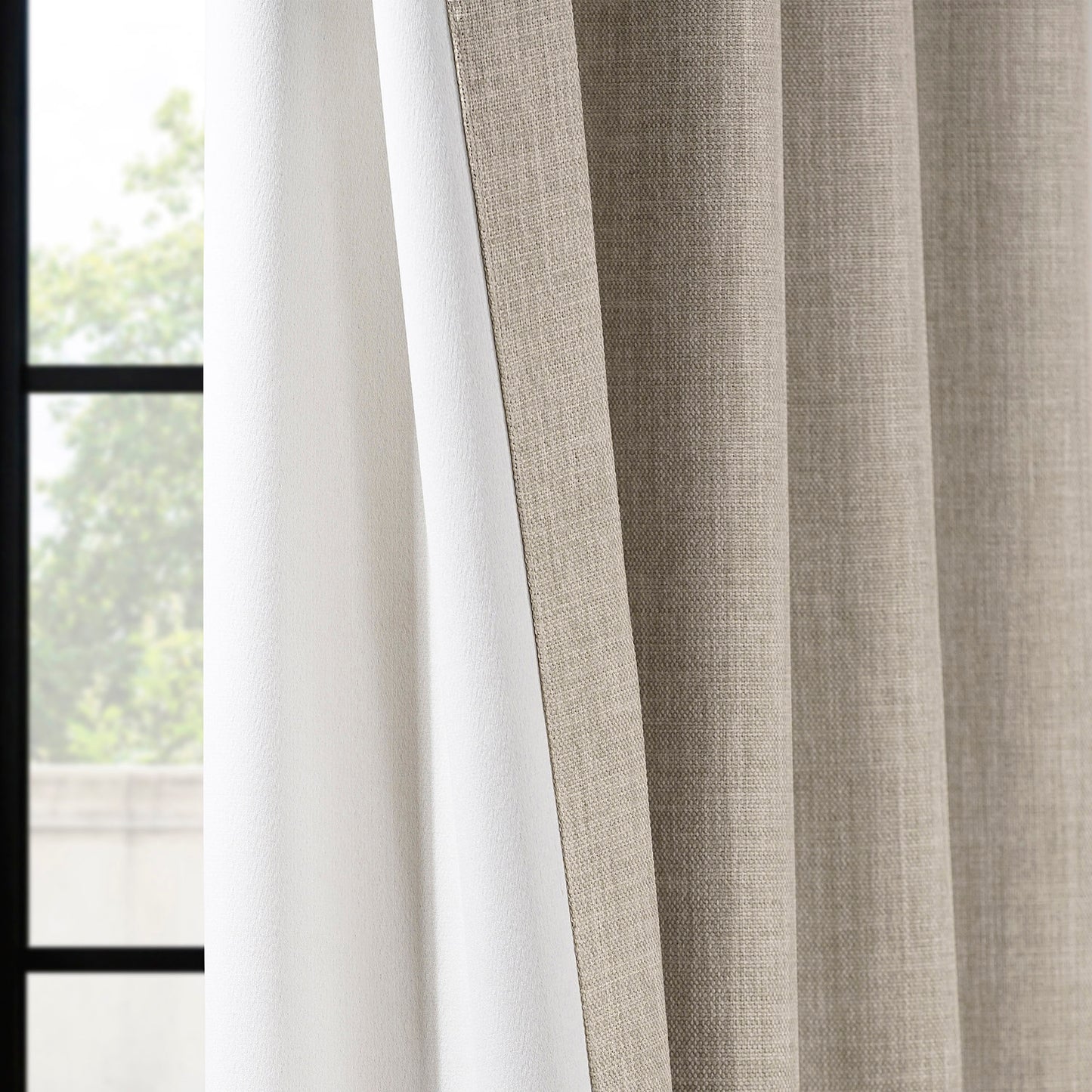 Oatmeal Extra Wide Textured Faux Linen Room Darkening Curtain