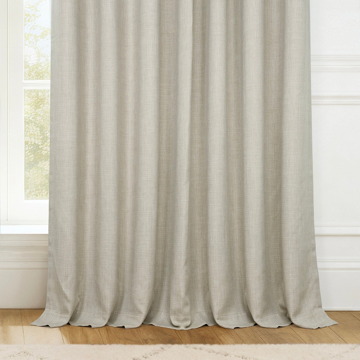 Oatmeal Extra Wide Textured Faux Linen Room Darkening Curtain